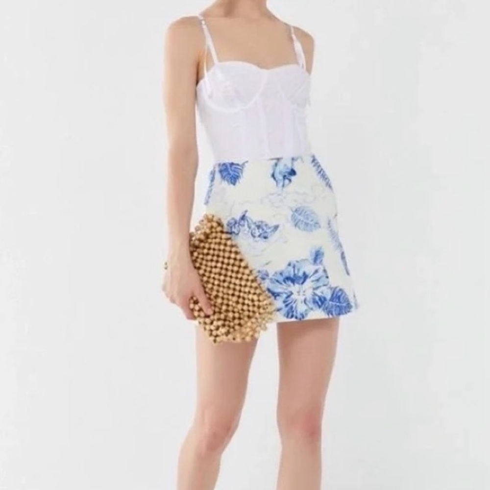 Urban Outfitters BDG Blue and White Angel Print A-line Mini Skirt